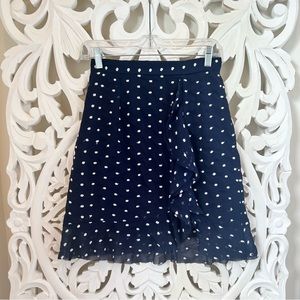 Anthropologie Navy Polka Dot Mini Skirt With Frill Detail